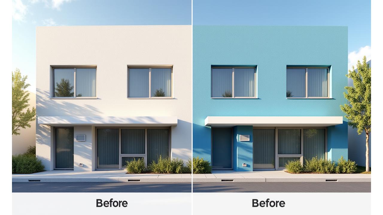 After: Renovated building facade, clean and restored, demonstrating Billie GmbH's repair work