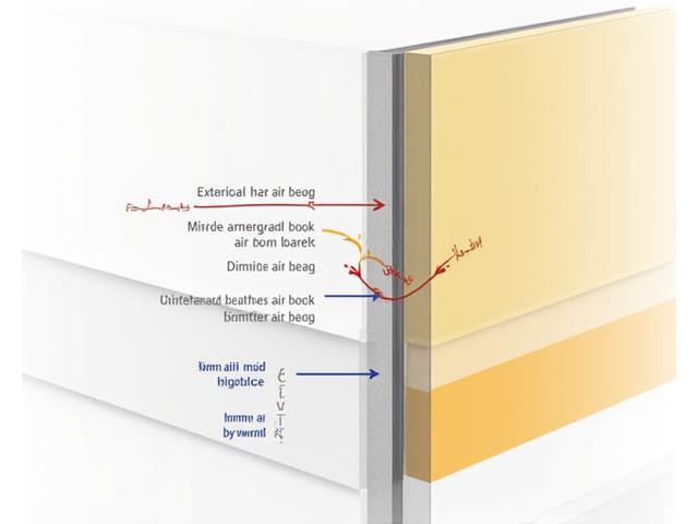 Cross-section of an insulated wall showing layers of thermal material effectively blocking heat transfer