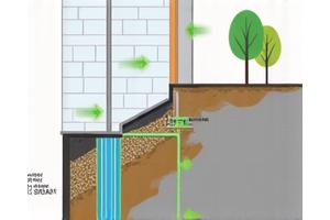 Illustration of a building with a clearly waterproofed foundation and drainage system
