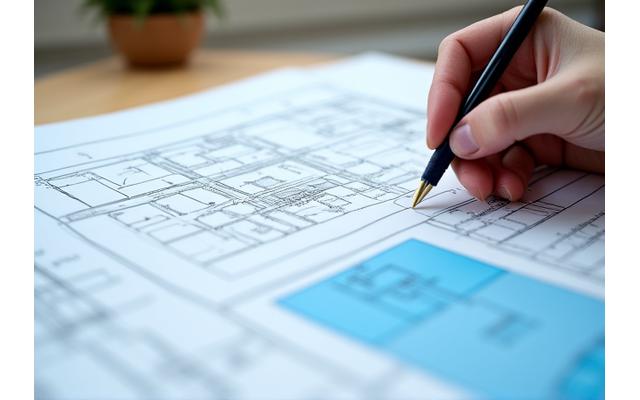Architectural blueprints with highlighted building codes