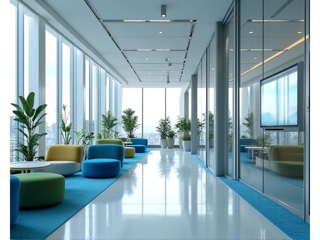 Bright, modern office interior with collaborative spaces