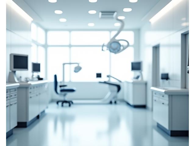Clean, brightly lit surgical suite with advanced medical equipment