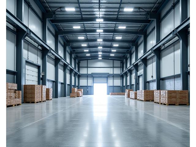 Large industrial warehouse interior with new insulation