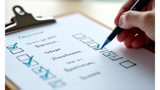 Clipboard with a checklist and a pen