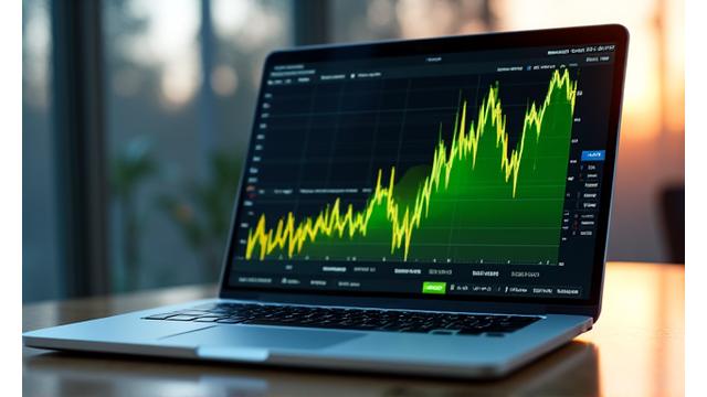 Laptop displaying a financial graph