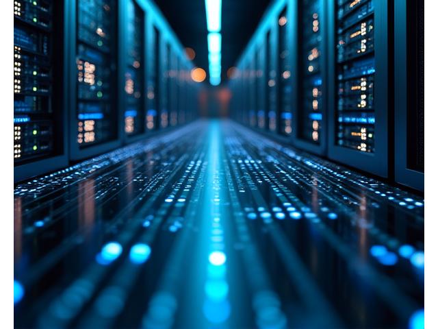 Server racks and network cabling illustrating smart building technology