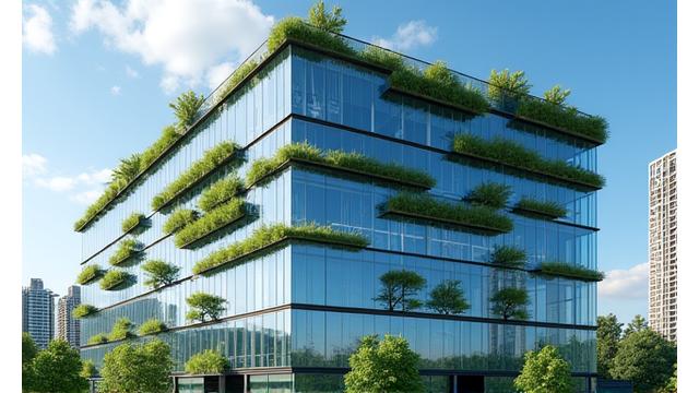 Modern sustainable office complex exterior