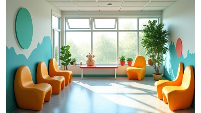 Bright, welcoming pediatric clinic waiting area