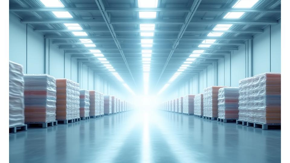 Large warehouse interior with newly insulated ceiling and walls.