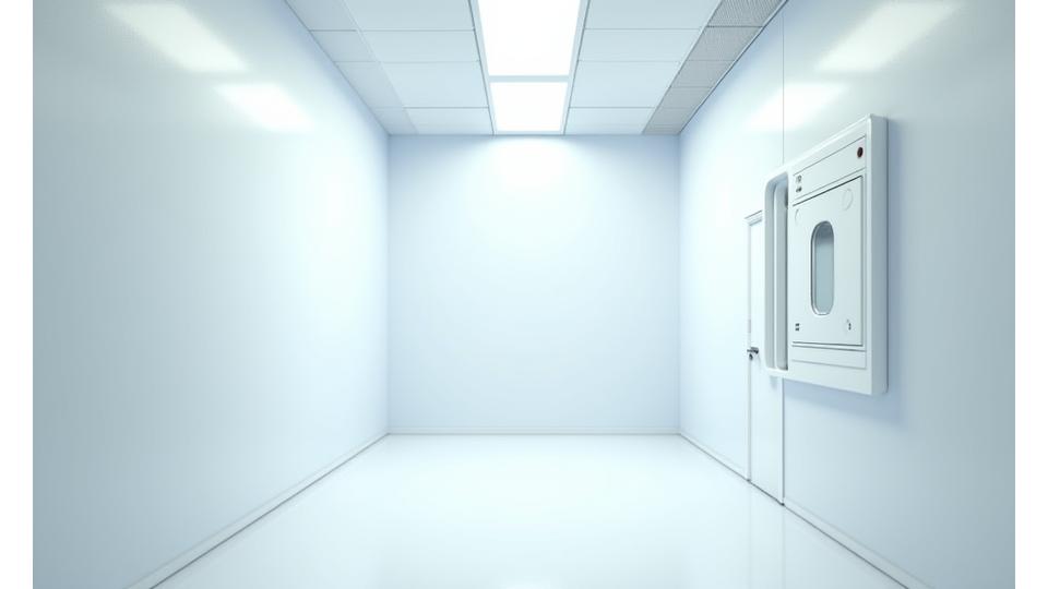 A highly sterilized hospital room with advanced air filtration systems and smooth, easy-to-clean surfaces.