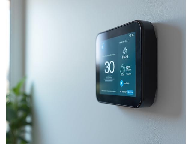Smart home thermostat display showing energy usage