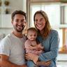 Smiling young family in their newly renovated kitchen