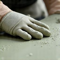 Worker applying a low-carbon concrete mixture, highlighting innovative green materials.